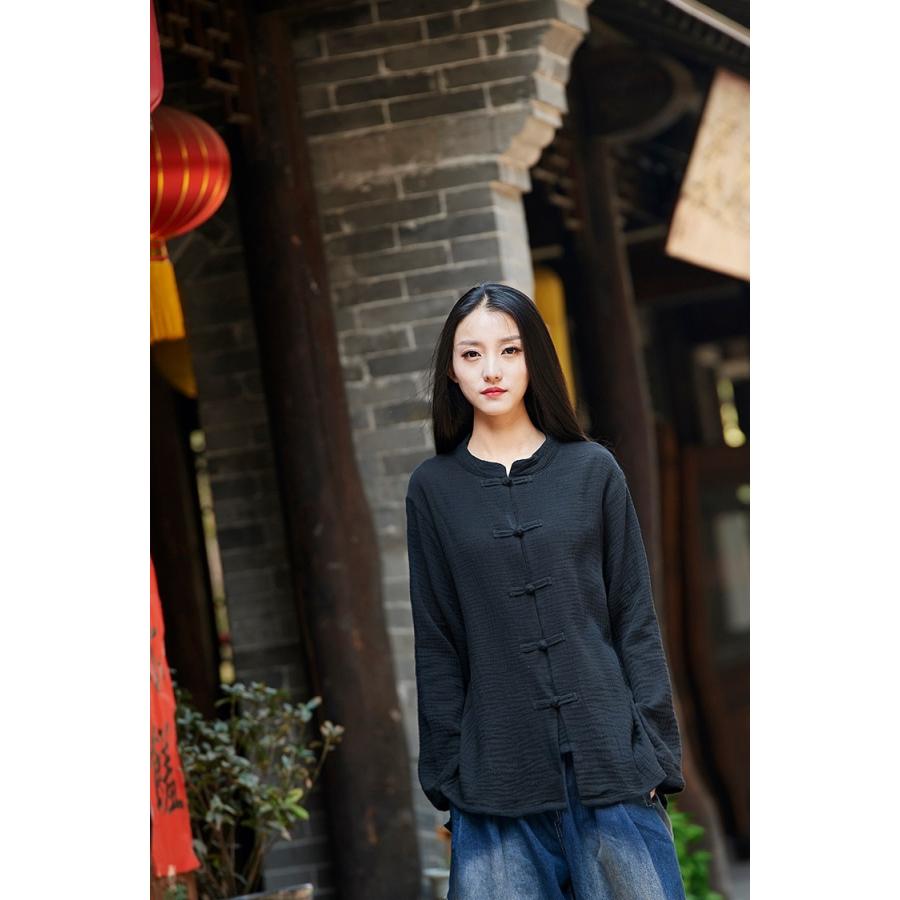 レディース リネン ブラウス 長袖 リネン混 麻混 トップス 春 薄手 ナチュラル服 チャイナ服風 送料無料 |  | 09