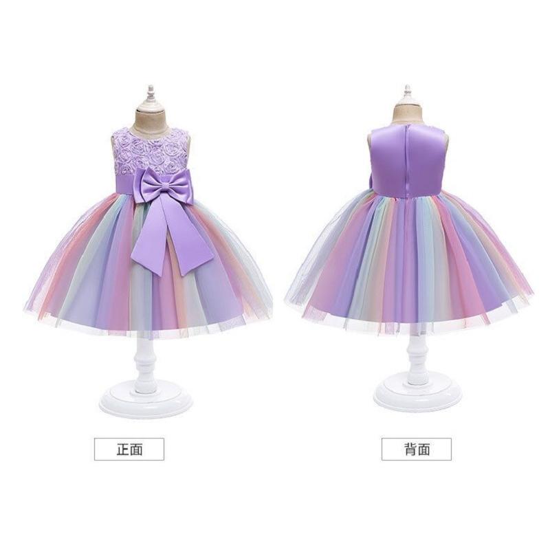 女の子 子供 ドレス 可愛い虹色 ボリューム感ある フォーマルドレス パーティードレス リボンドレス送料無料 |  | 04