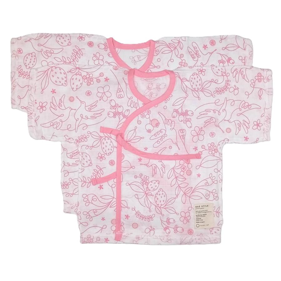 ベビーガーゼ短肌着 『ふわ〜が』日本伝統の和ざらし加工 ダブルガーゼ 可愛い森のなかまプリント柄 男の子女の子 綿100％ 日本製 サックス、ピンク、オフ白 |  | 05