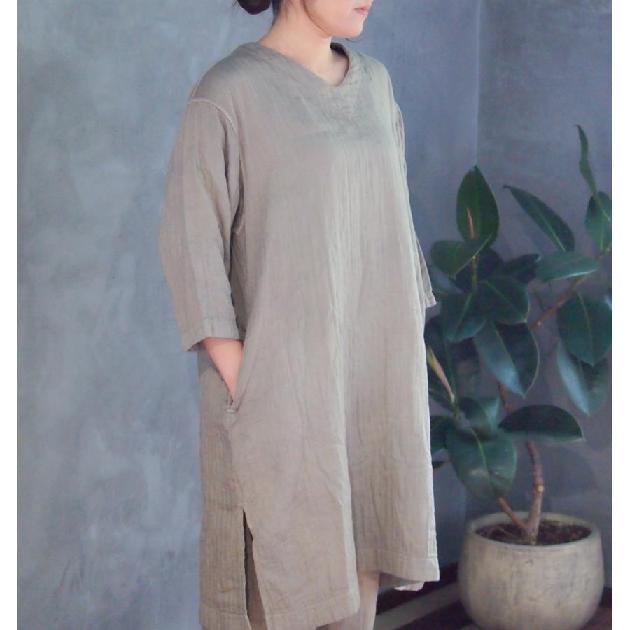 へリンボンガーゼ 和ざらし 草木染め パジャマ ワンピース リラックス効果 ルームウェア | 
