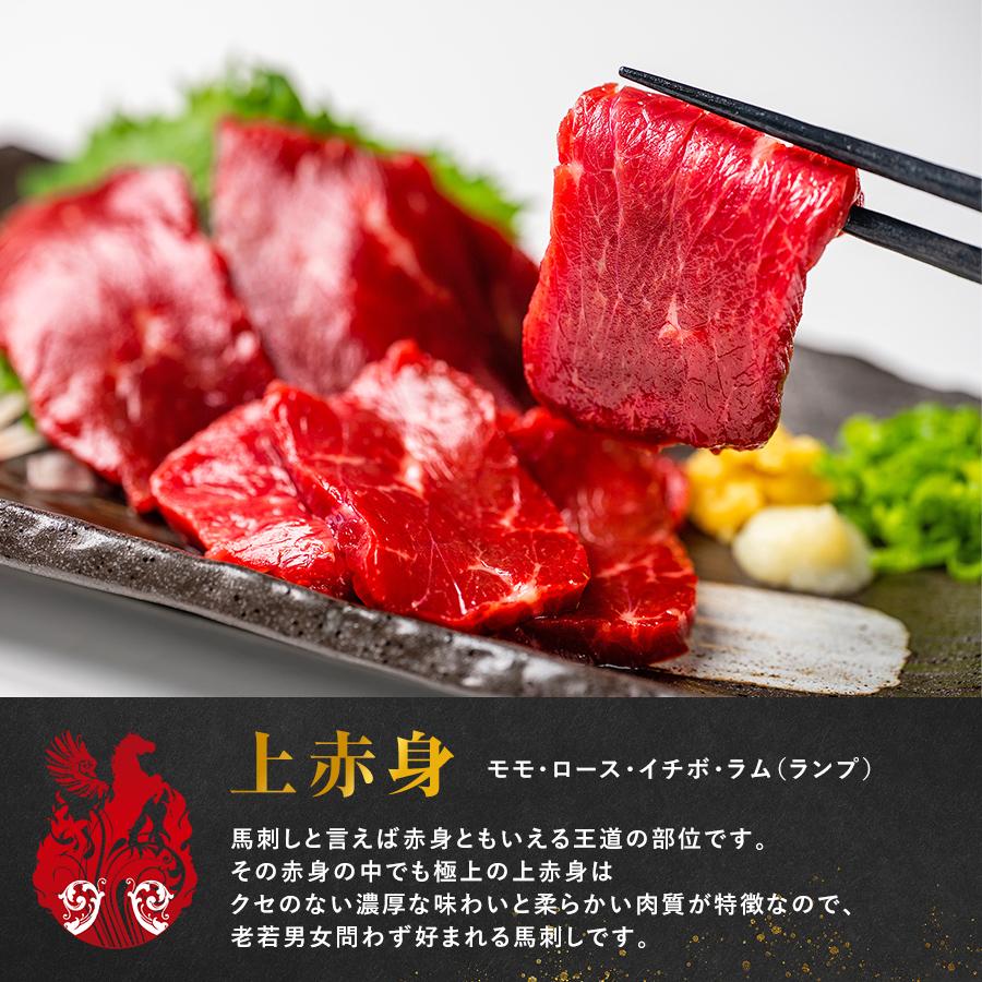 馬刺し 熊本 国産 お試し蹴飛ばしセット 送料無料 馬刺し 馬肉 熊本 おすすめ 上赤身×２ タテガミ 馬刺し醤油付き 150ｇ |  | 01