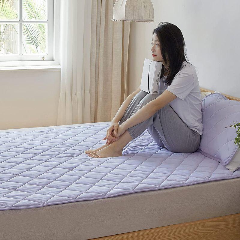 うっとりなめらかパフ 〔ベッドルーム〕 代引不可  洗える ゴムバンド付き mofua  シングル アイボリー 100×205cm  海外限定 敷きパッド 寝具