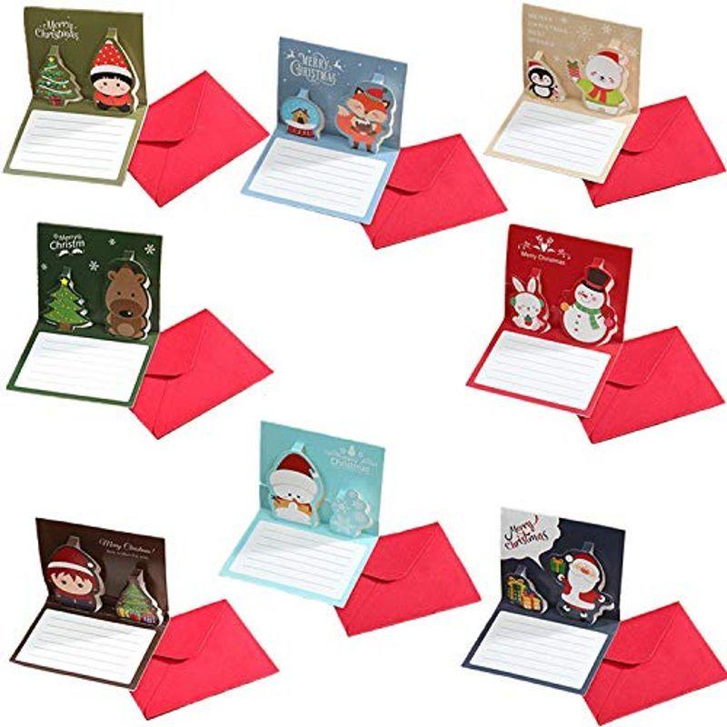 【即日発送】 8枚 雪 8枚セット 封筒付き グリーティングカード カード8種類のクリスマス飾り クリスマス 立体 3D クリスマスカード ポップアップ 室内装飾