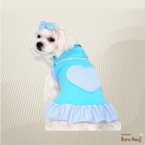 ワンピ キャミ 大きなハート ワンピース 色 ブルー 愛犬服 犬服