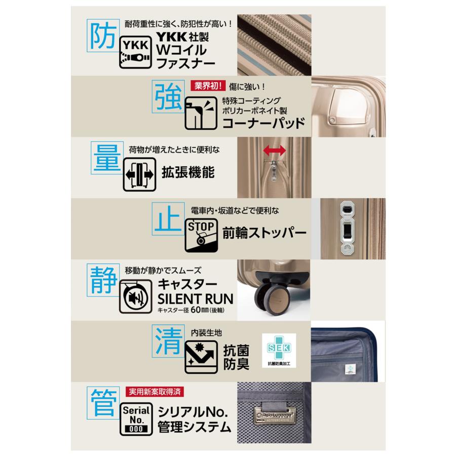 アジアラゲージ スーツケース Mサイズ Lサイズ 70L 82L 拡張 ストッパー付き 軽量 デカかるEdge A.L.I Asia Luggage ALI-089-24Wの画像