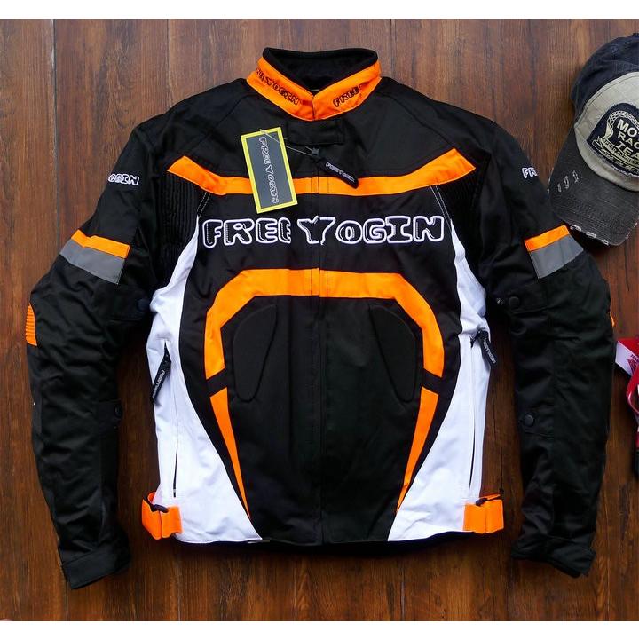 FREE YOGIN] バイクウエア バイク用 レーシング メッシュ 橙/緑