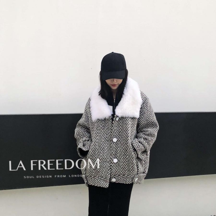 [LA FREEDOM]　オリジナルデザイン レディースロングコート 長袖ジャケット おしゃれ トップス 厚手 裏起毛 羊毛コート ファ付き 美品 2色