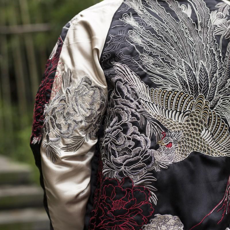 ヨコスカ] 男女兼用 冥界孔雀刺繍スカジャン 横須賀 刺繍 金線 銀線