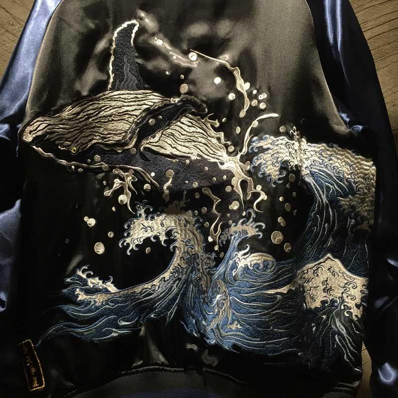 ヨコスカ] 男女兼用 嵐鯨刺繍マーク スカジャン リバーシブル 極道高級