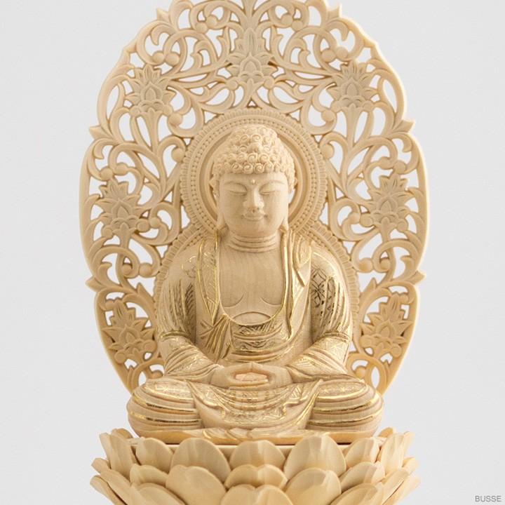 仏像 釈迦如来 座像 柘植製/ツゲ 丸座 2寸 金泥書 曹洞宗・臨済宗