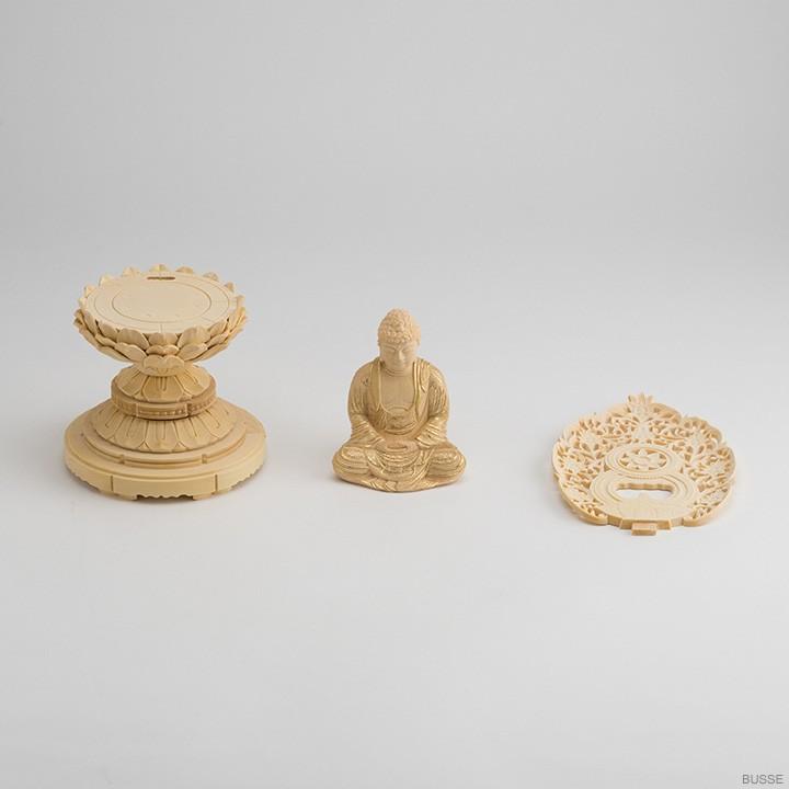 仏像 釈迦如来 座像 柘植製/ツゲ 丸座 2寸 金泥書 曹洞宗・臨済宗