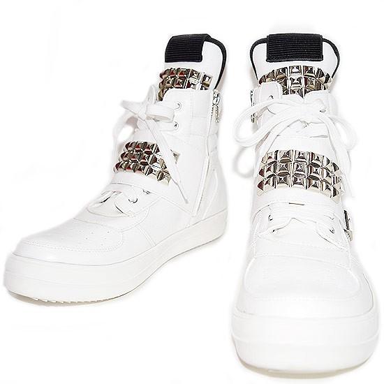 ハイカットスニーカー メンズ 大きいサイズ スタッズスニーカー 送料無料 Pu レザー 変形 ビッグサイズ Big Size B系 ストリート系 An Ncb 1011 Wht オラオラ系 ファッション Busta 通販 Yahoo ショッピング