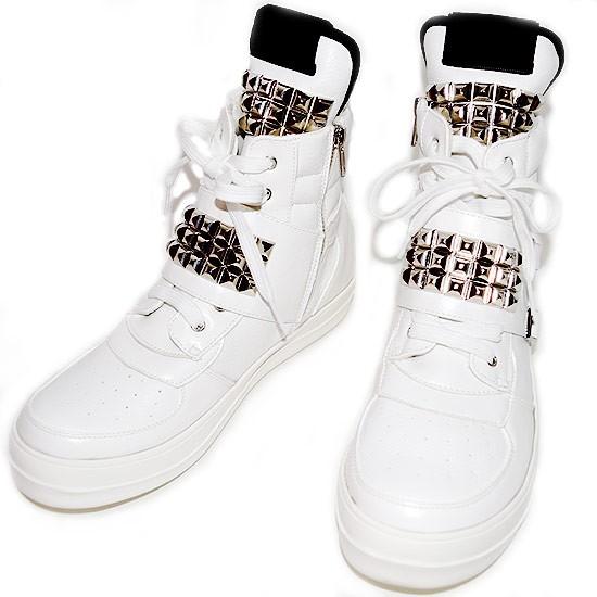 ハイカットスニーカー メンズ 大きいサイズ スタッズスニーカー 送料無料 Pu レザー 変形 ビッグサイズ Big Size B系 ストリート系 An Ncb 1011 Wht オラオラ系 ファッション Busta 通販 Yahoo ショッピング