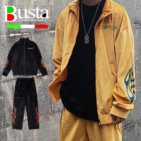 セットアップ メンズ オラオラ系 ジャージ 上下セット 刺繍 ファイヤーパターン 部屋着 ルームウェア お兄系 悪羅悪羅系 ストリート系 父の日 プレゼント | 