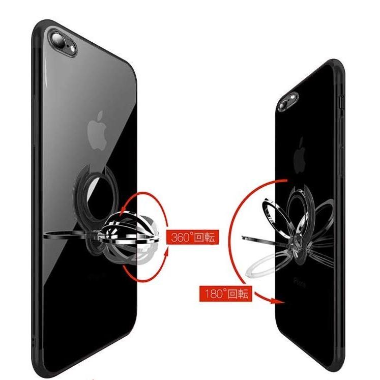 iPhone ケース リング付き おしゃれ TPU 金属メッキ耐衝撃 黒 青