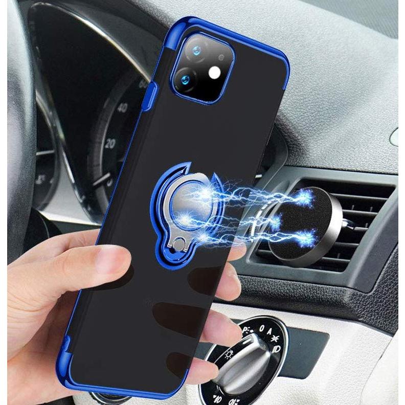 iPhone 11Pro ケース リング付き青色+透明ガラスフィルムセット