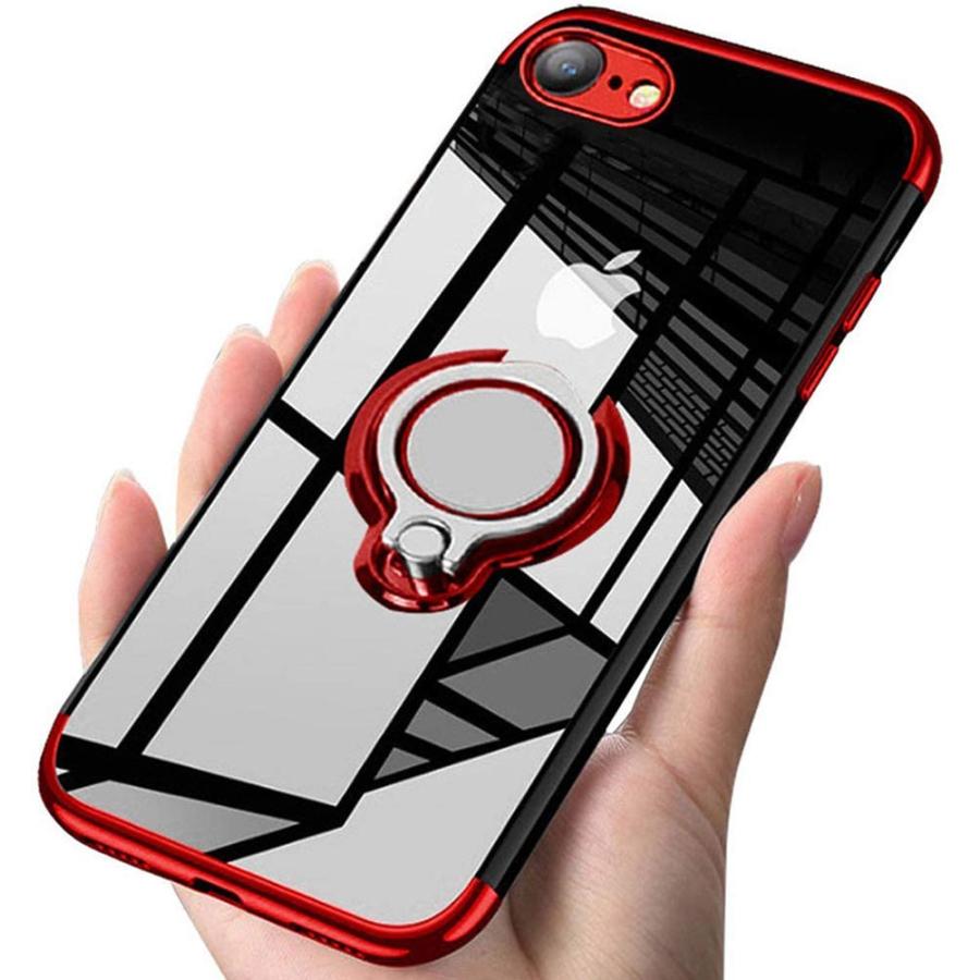 iPhone SE3 ケース リング付き赤色+のぞき防止フィルムセット SE2/8/7