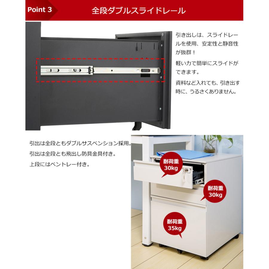 デスクワゴン サイドワゴン サイドチェスト 3段 A4ファイル対応 オフィス キャスター付き 完成品 大容量  鍵付き オフィスワゴン 組立不要 ワゴン 脇机 事務机｜busyman-jp｜11