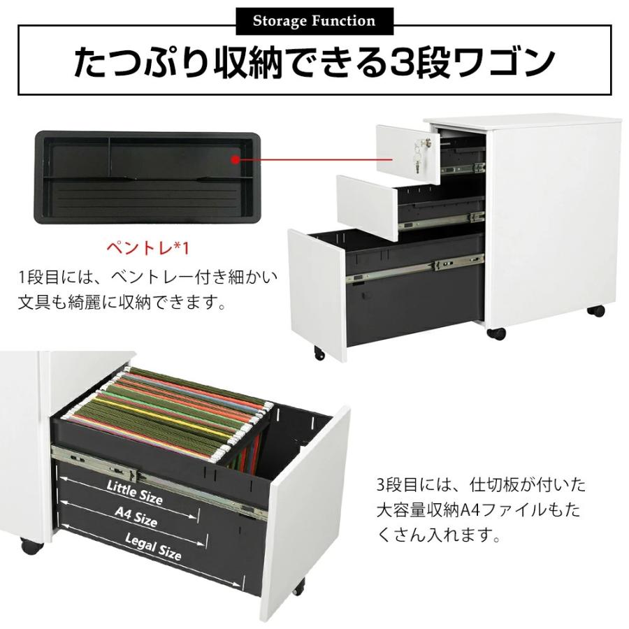 【人気限定★300円OFFクーポン】スリムワゴン 3段 デスクワゴン サイドワゴン 送料無料 鍵付き キャスター付き スチール A4 オフィスワゴン 収納 事務の画像