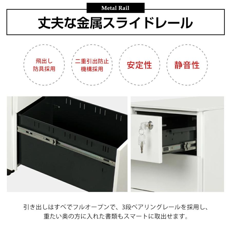 【人気限定★300円OFFクーポン】スリムワゴン 3段 デスクワゴン サイドワゴン 送料無料 鍵付き キャスター付き スチール A4 オフィスワゴン 収納 事務の画像