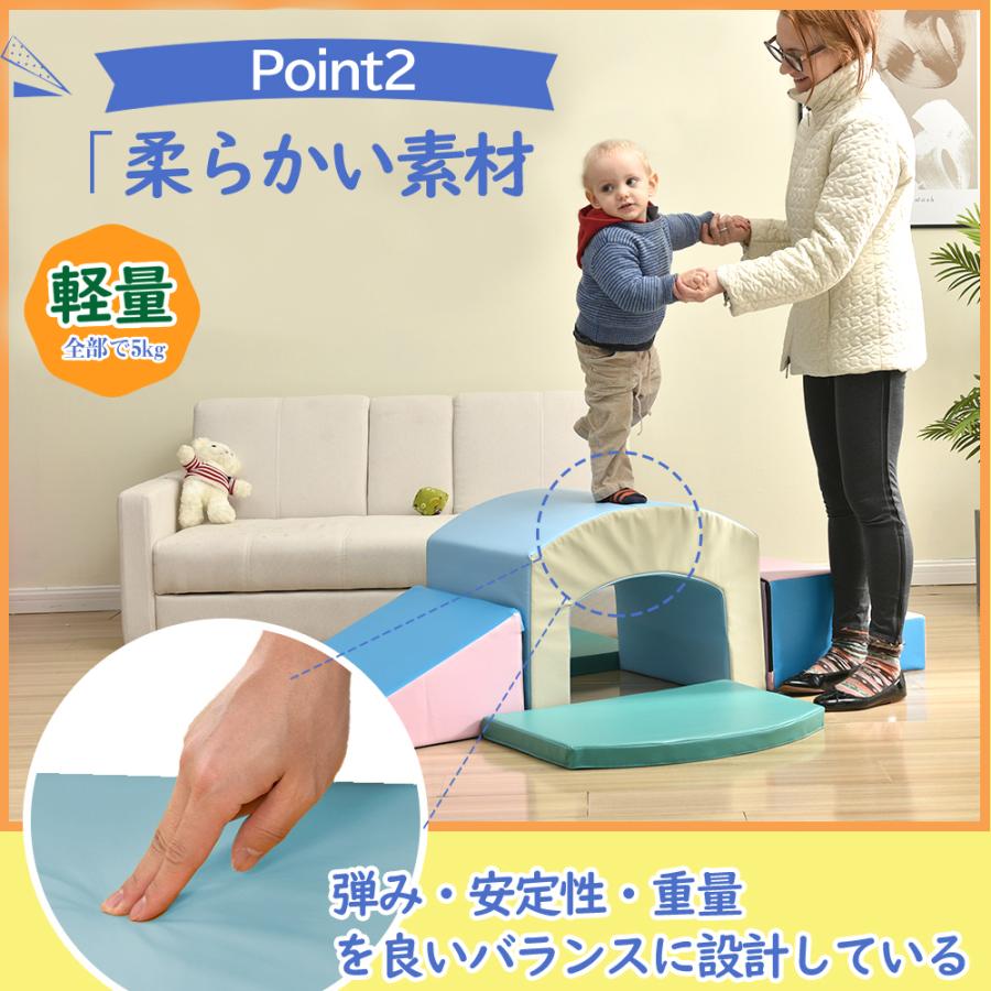 おもちゃ ソフトブロック アスレチック ブロック クッション 布製 玩具 大型 室内 遊具 滑り台 すべりだい キッズスペース 子供 こども キッズ 幼児 保育園     商品情報    お家で思いきり遊べる自由に組み合わせる アスレチック用ソフトブロックセットで5piecesPoint1  自由に組み合わせるので、遊び方はいろいろマットとして使えてもOK N1348242282(12545円)