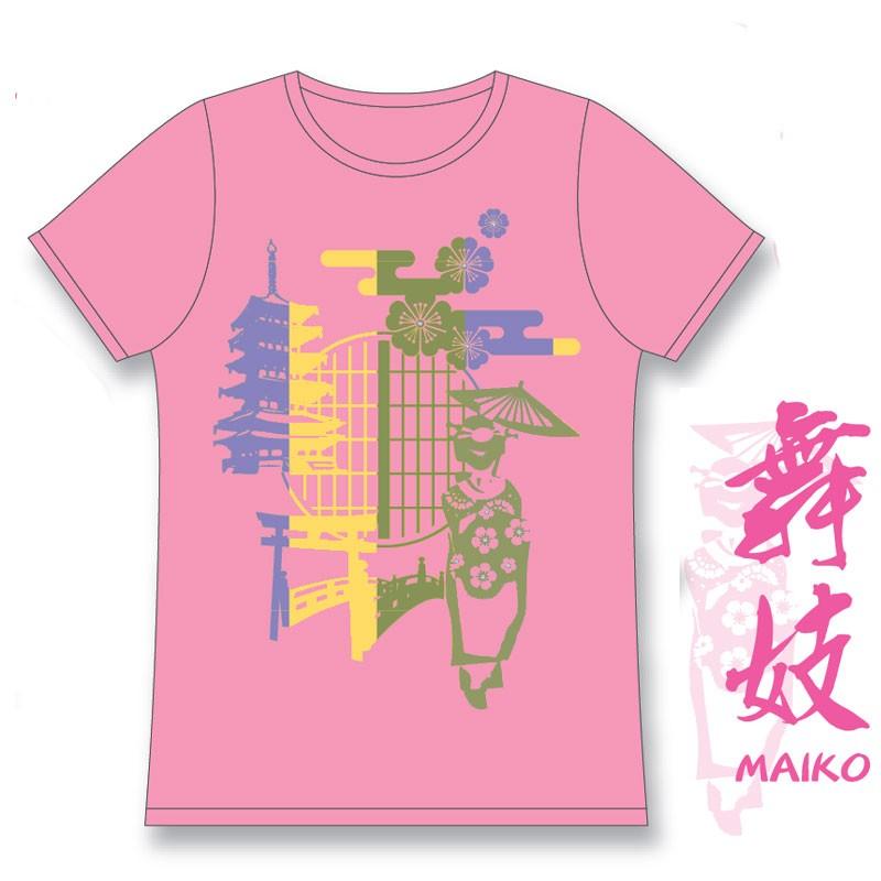 JAPAN 舞妓 MAIKO 子供用 ジュニア キッズ シャツ 子供用 Tシャツ 桜カラー 和柄 KIDS 半袖 綿100％ 半そで ティーシャツ｜butler