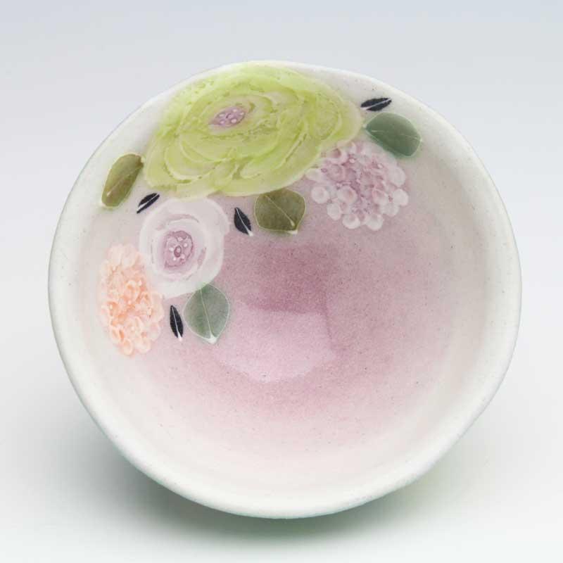 新品・未使用】工房ゆずりは 緑彩ローズ おしゃれ鉢 スープ碗 陶器 鉢
