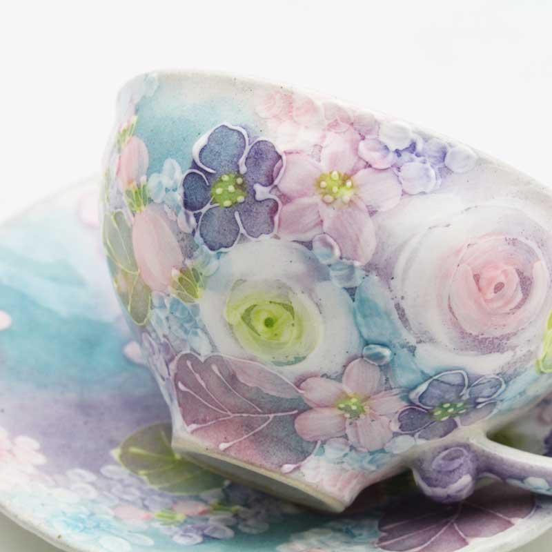 受注生産】工房ゆずりは 彩ばら花紋 コーヒー碗皿 : 舞陶館