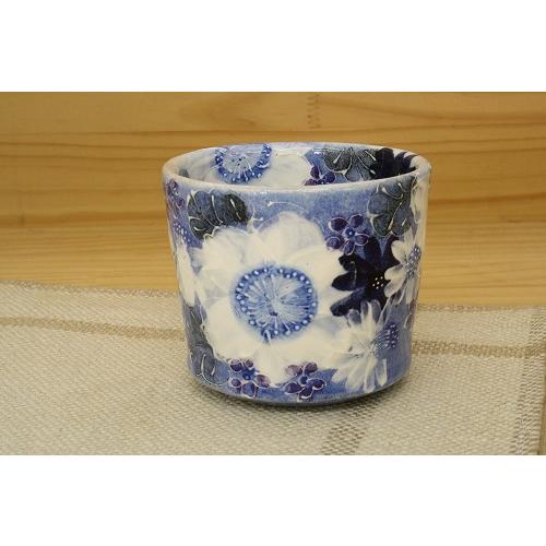 【新品未使用】工房「ゆずりは」藍彩白絵花　抹茶碗(平型)】　贈り物 プレゼント 新品未使用】工房「ゆずりは」藍彩白絵花 抹茶碗(平型)】 贈り物
