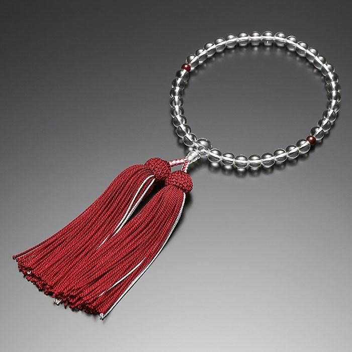 ゲキヤス仏壇店 数珠 念珠 女性用 7ミリ玉 「水晶 ガーネット二天 本頭