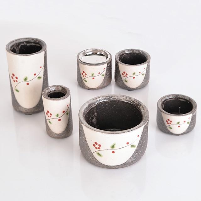 仏具セット 信楽焼 赤華彩色 6点セット 3.0寸 セット ミニ かわいい モダン おしゃれ ご飯 花瓶 仏具 小物 仏具用品 仏壇 神具 激安仏壇店_2