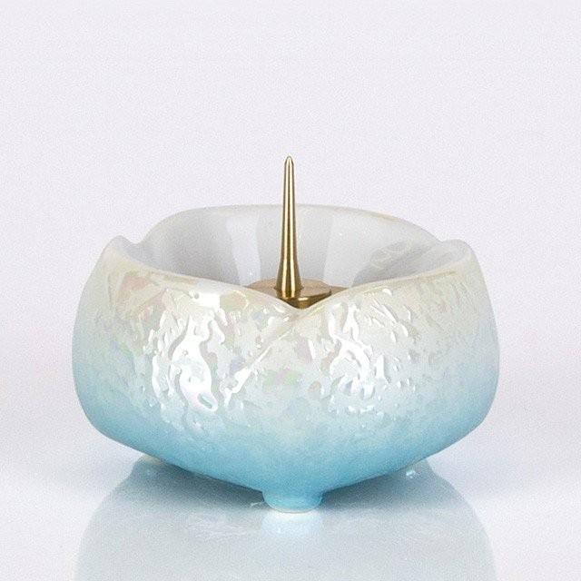 ゲキヤス仏壇店 やわらぎ ラスターブルー ロウソク立て ローソク立芯付