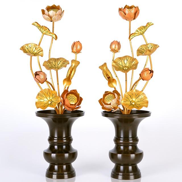 常花　9(仏具、仏壇) ゲキヤス仏壇店 常花 仏具 「アルミ常花 8寸9本立 淡彩色 一対」 小常