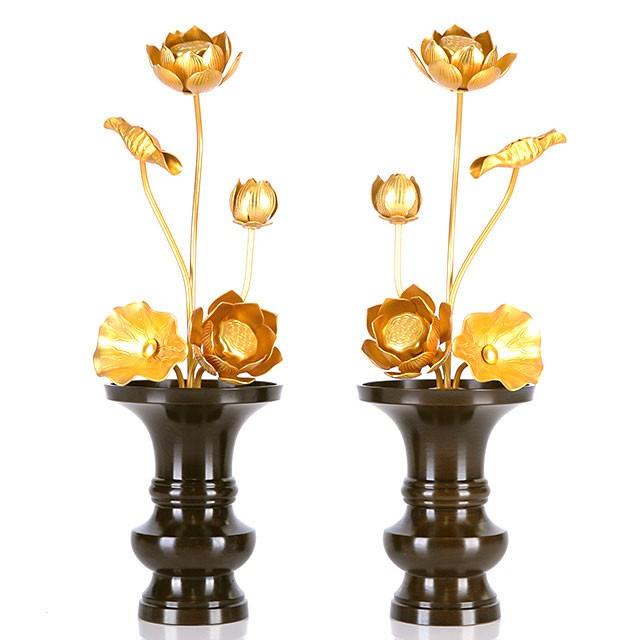 常花 仏具 「真鍮製常花 3寸5本立 消金」 小常花 仏具 仏壇用 造花 仏具用品 お供え 供花 仏花 おしゃれ かわいい コンパクト 仏壇 仏具 神具 激安仏壇店