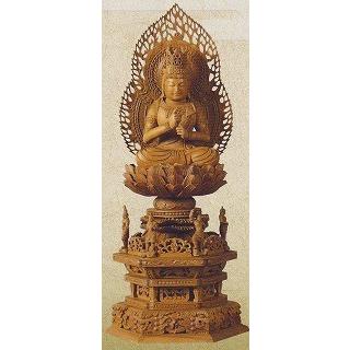 仏像 白檀 大日如来四天王 六角台座 二重火炎光背 眼入 3.0寸 真言宗