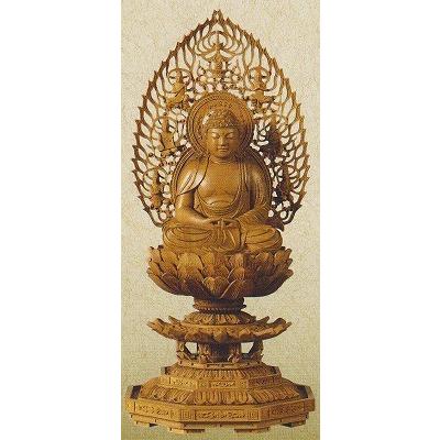 禅宗 曹洞宗 臨済宗 仏像 白檀 八角台座 座釈迦 飛天光背 2.0寸 釈迦  