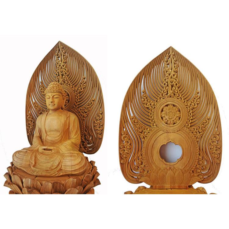 高級な禅宗 曹洞宗 臨済宗 木彫 八角台座 白檀 水煙光背 3.0寸 仏像 座