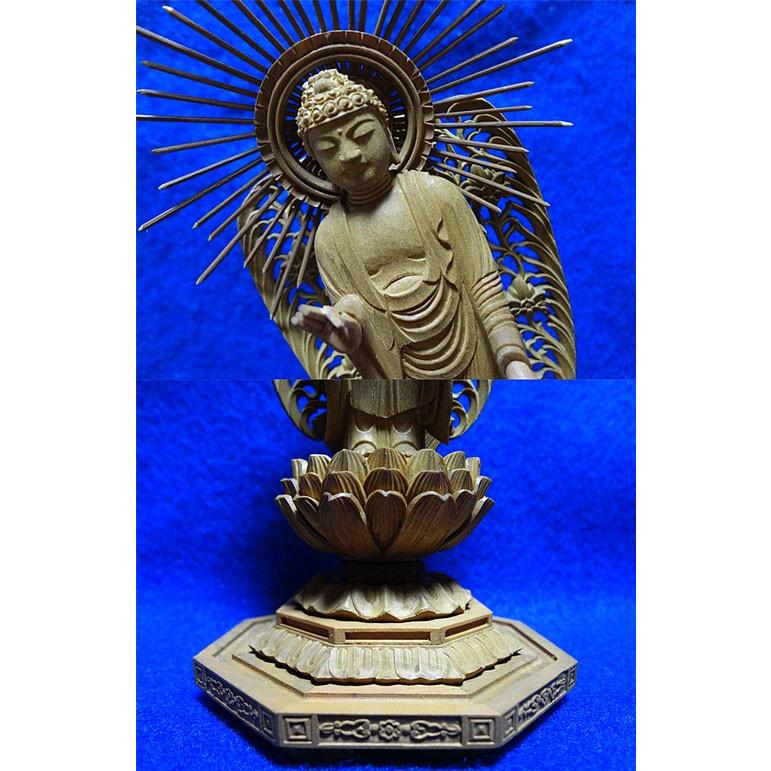 1点限定特価　白檀　座弥陀　八角1.5寸　飛天光背　高級品　天台宗/浄土宗/時宗 fukuwaya_y01h02011ca
