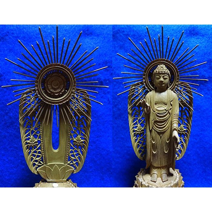 仏像 白檀 西立弥陀 八角台座 西型光背 4.5寸 浄土真宗本願寺派 西_2