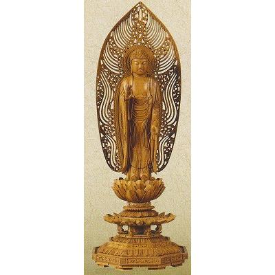 白檀 舟立弥陀 八角台座 舟型水煙光背 【諏訪明神】 3.5寸 浄土宗