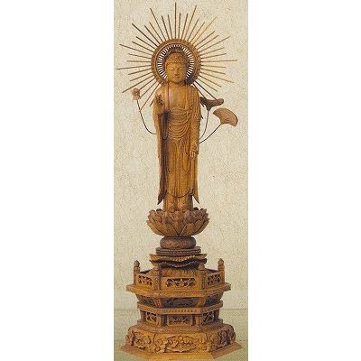 六角台座 東立弥陀 東立弥陀浄土真宗大谷派 白檀 金泥書 仏像