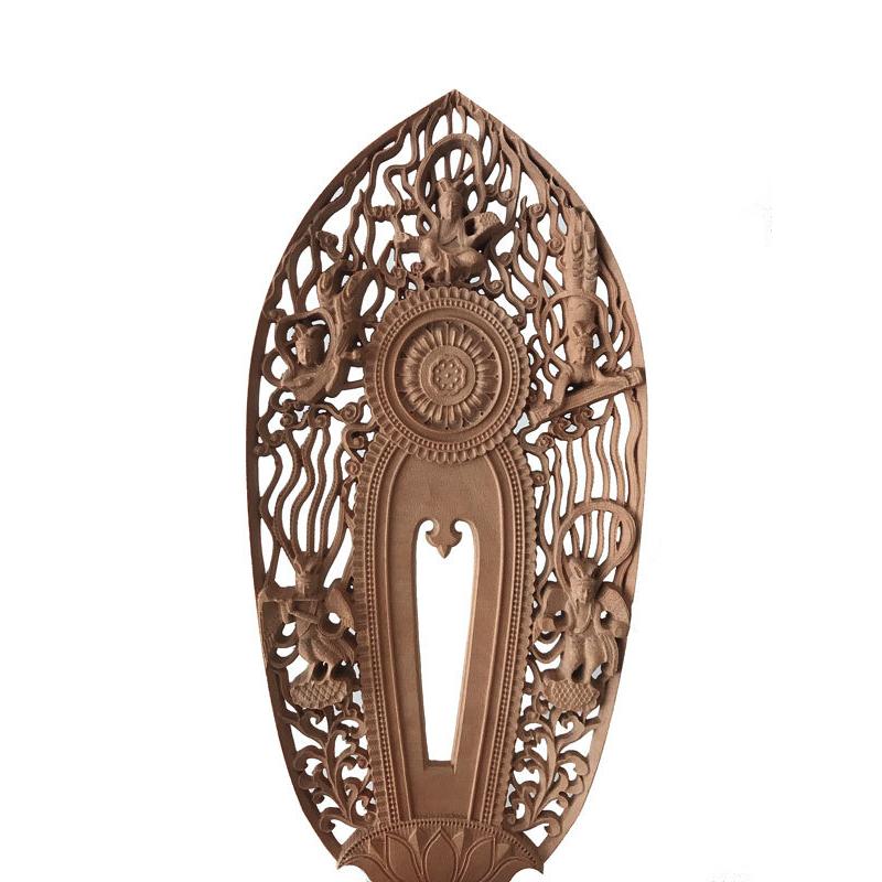 仏像 白檀 舟立弥陀 六角台座ケマン付 飛天光背 金泥書 6.0寸 阿弥陀