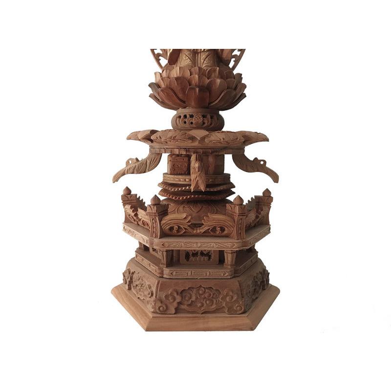 仏像 白檀 舟立弥陀 六角台座ケマン付 飛天光背 金泥書 6.0寸 阿弥陀