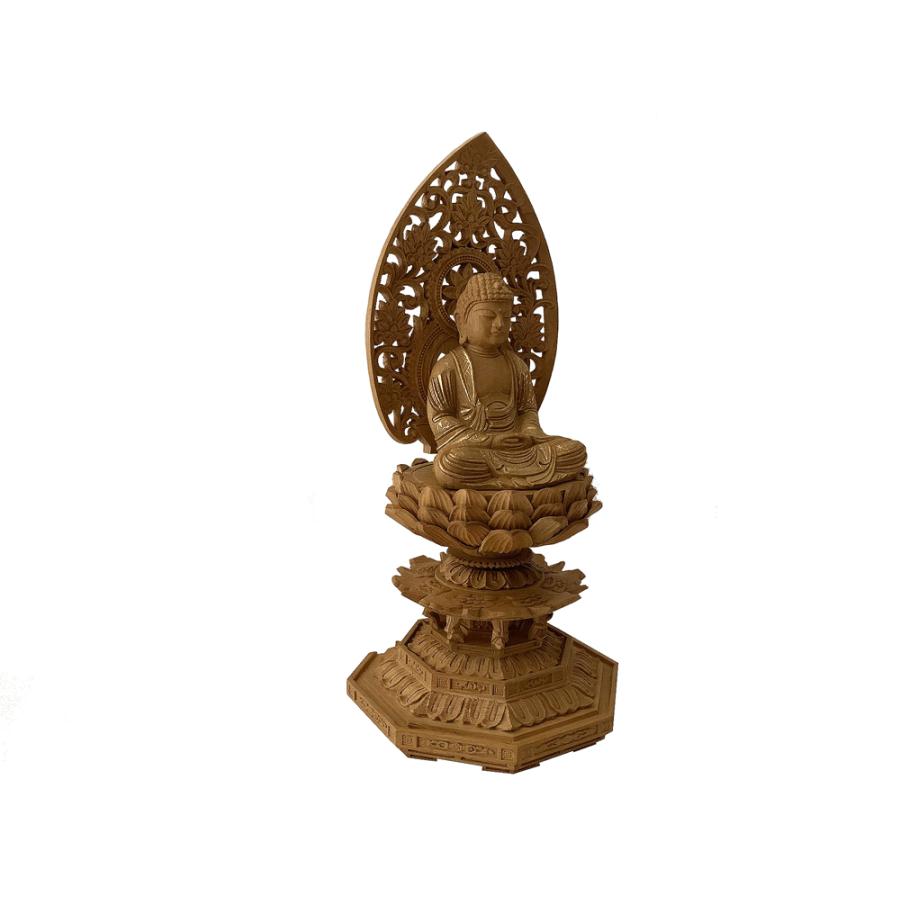 仏像 座釈迦 楠木 八角台座 金泥書 2.0寸 楠木地彫【禅宗 曹洞宗