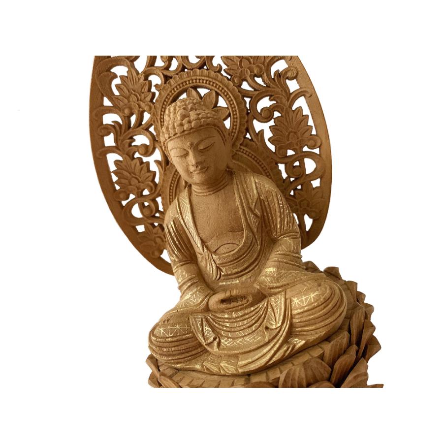 仏像 座釈迦 楠木 八角台座 金泥書 2.0寸 楠木地彫【禅宗 曹洞宗