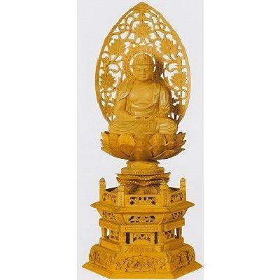 仏像 座弥陀 楠木 六角台座 金泥書 3.5寸 阿弥陀 天台宗 楠木地彫