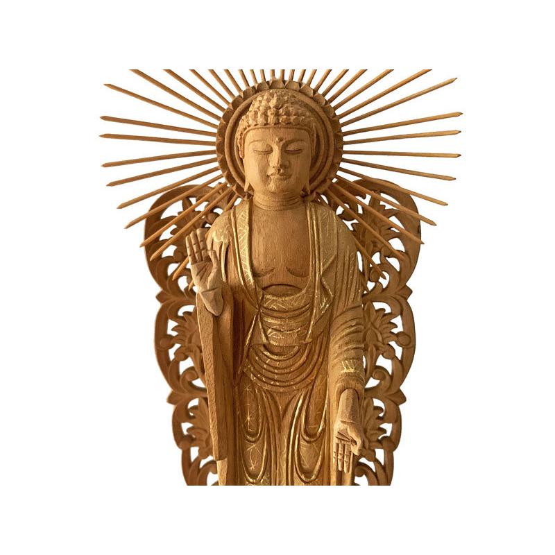 西立弥陀 楠木 六角台座 金泥書 5.0寸 仏具 浄土真宗本願寺派 西 楠木地彫 【祓う】