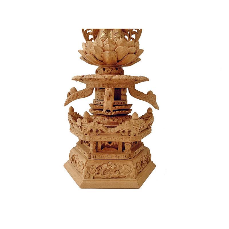 仏像 楠木地彫 六角台座ケマン付 西立弥陀 金泥書 6．0寸 【