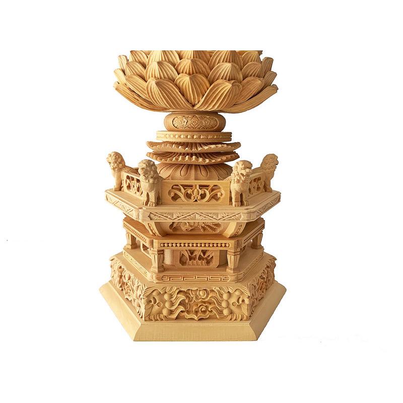 仏像 座弥陀 柘植 六角鬼面麒麟台座 水煙光背 眼入 仏切金 2.0寸 天台宗 阿弥陀_2