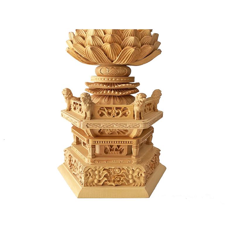 仏像 大日如来 柘植 六角鬼面麒麟台座 二重火炎光背 眼入 仏切金 2.0寸 真言宗 木彫_3